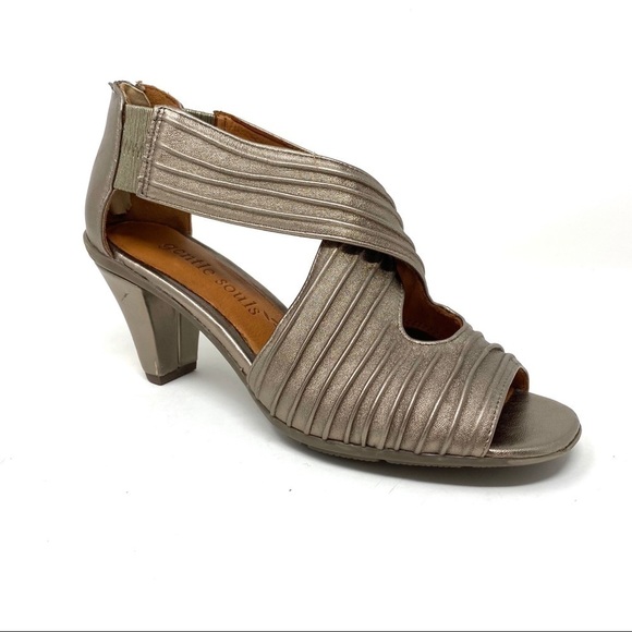 Gentle Souls Osaka Rama pewter leather heel sandal - Picture 1 of 9